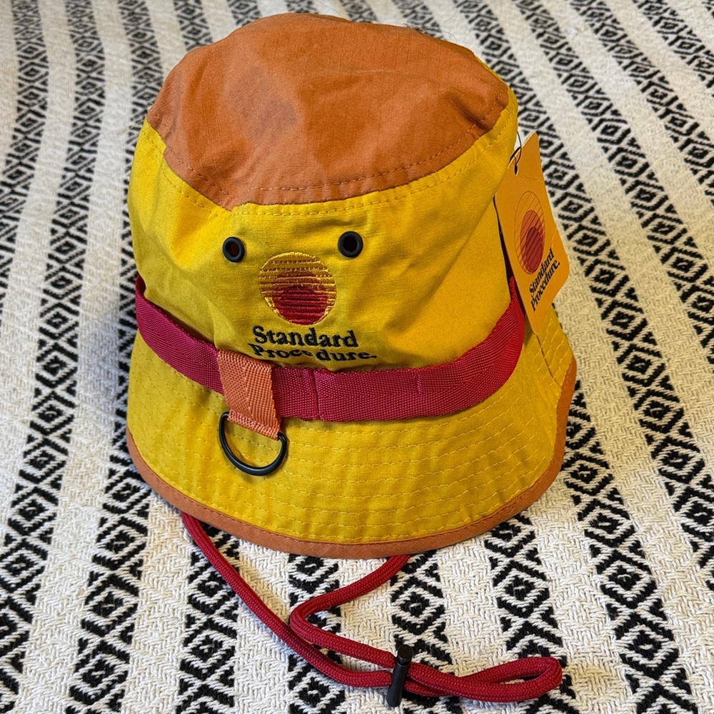 Yellow and Orange Bucket Hat with Red Strap